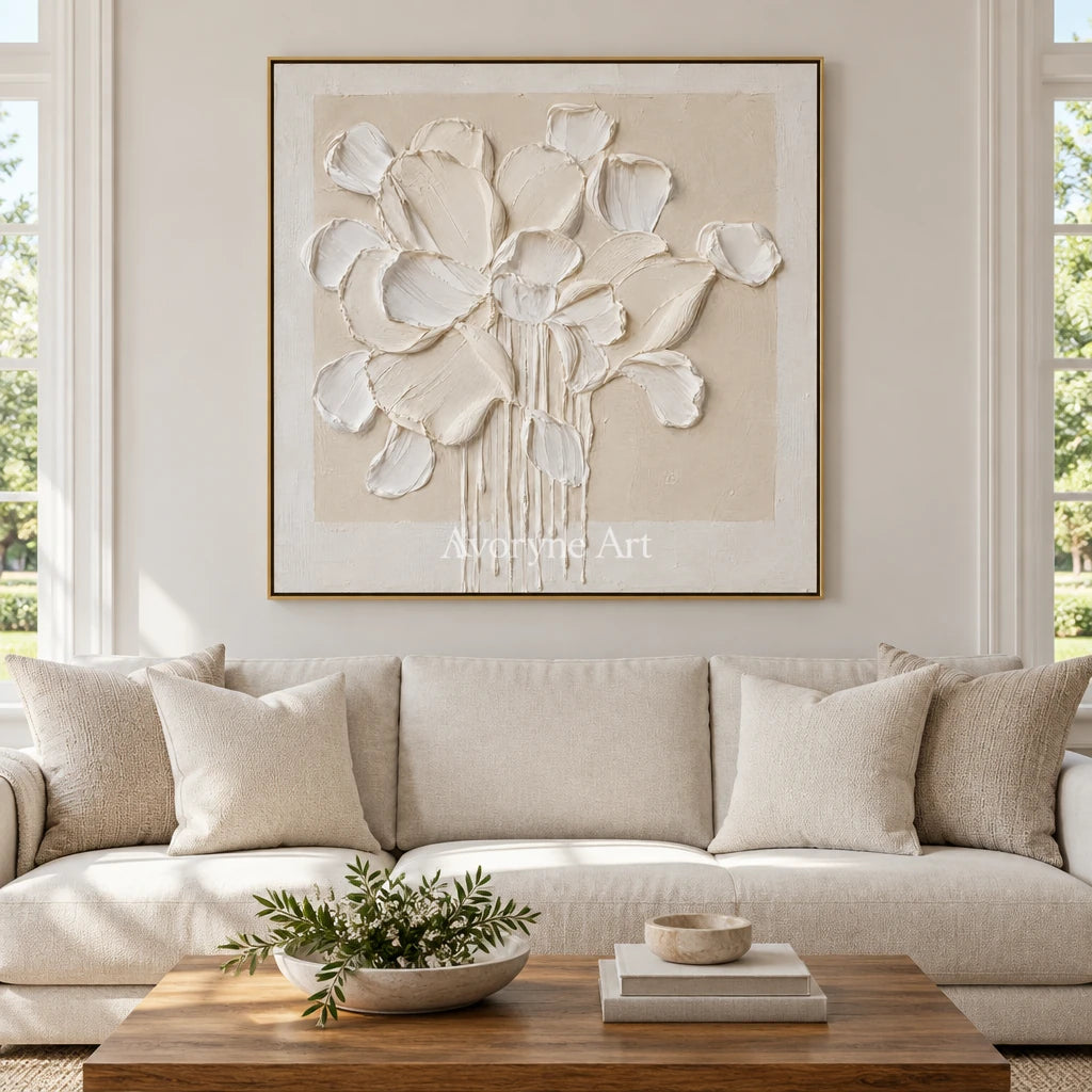 Chalk Bouquet: White Floral Impasto Wall Art — living gold