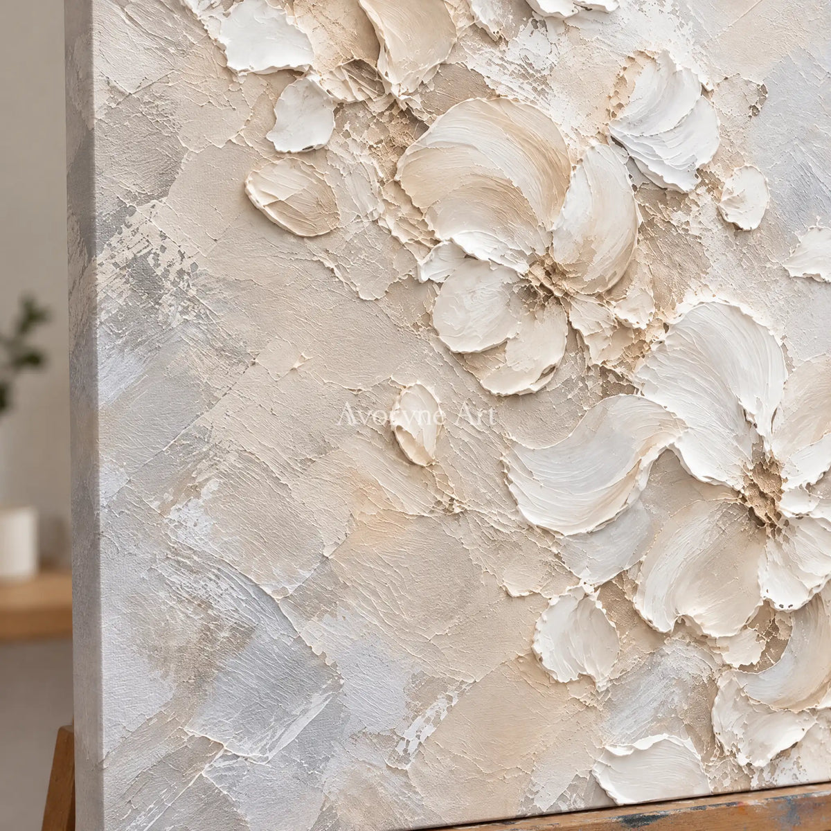 Petalcloud: White Floral Relief Wall Art — detail easel