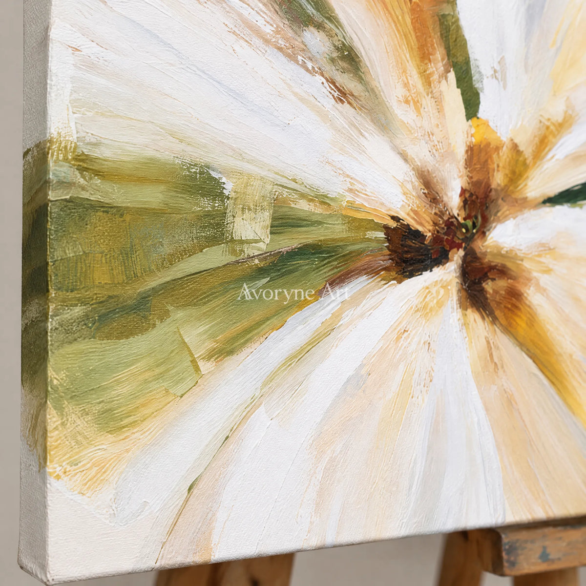 Ivory Winding Rhythm: White Flower Art — detail easel