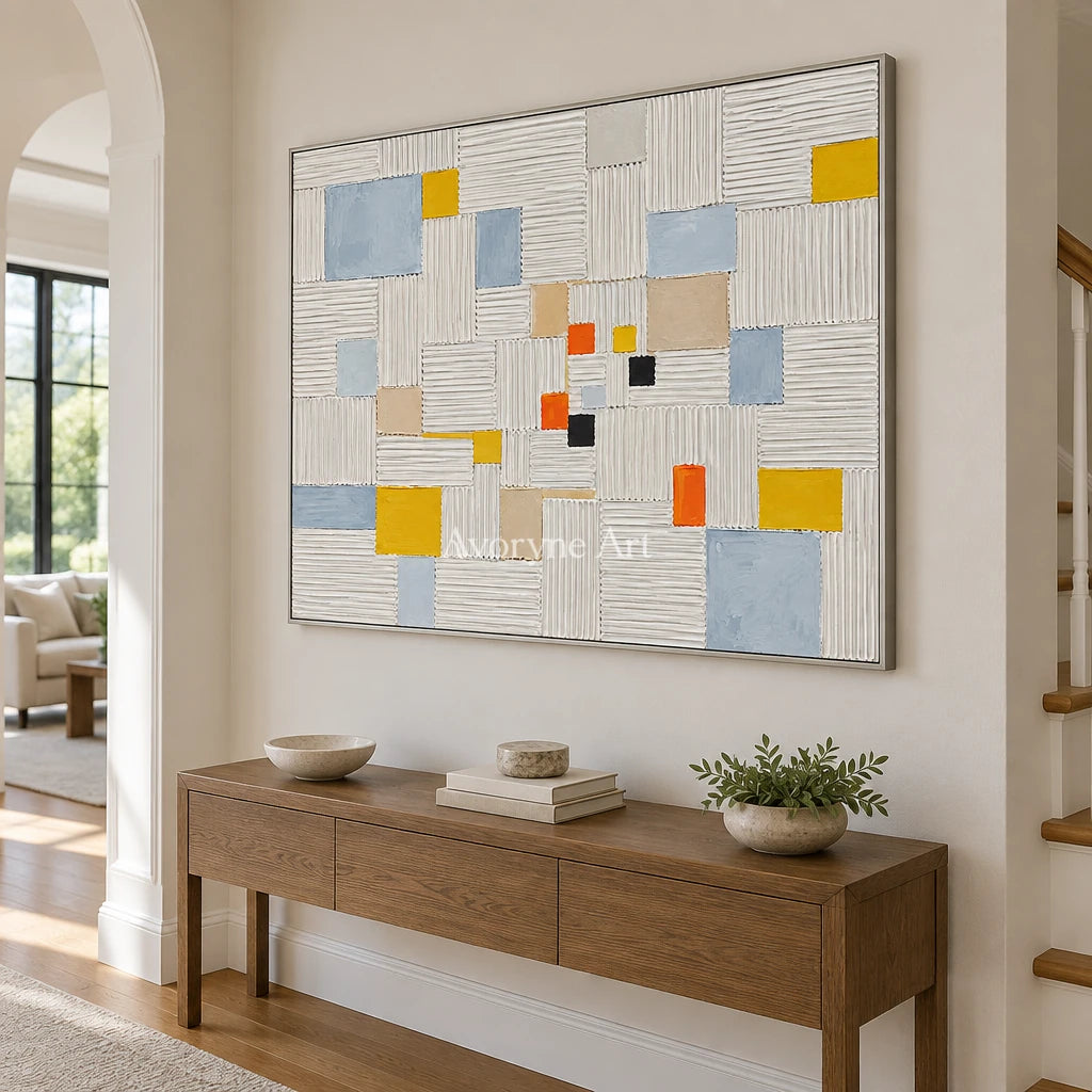 Grid of Sparks: White Geometric Texture Wall Art — entry silver