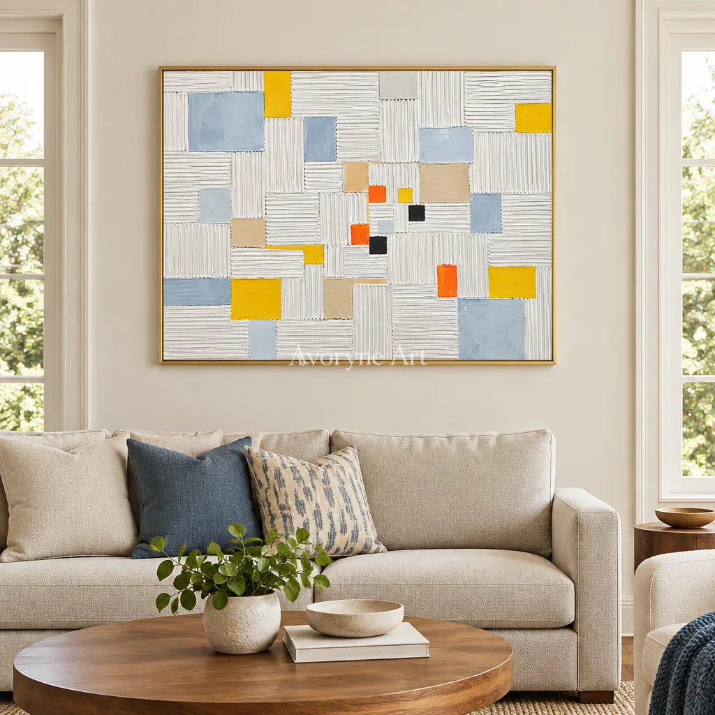 Grid of Sparks: White Geometric Texture Wall Art — living gold