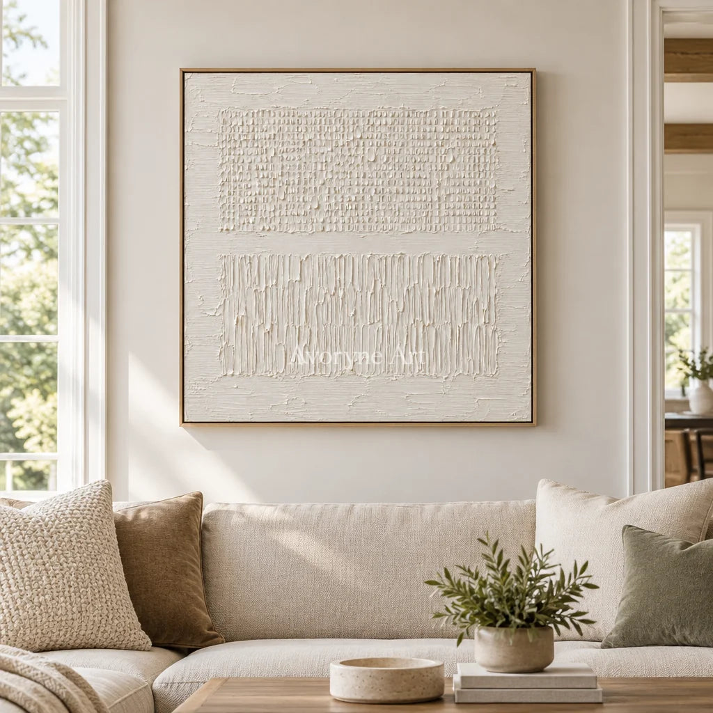 Pale Framework: White Grid Relief Wall Art — villa wood