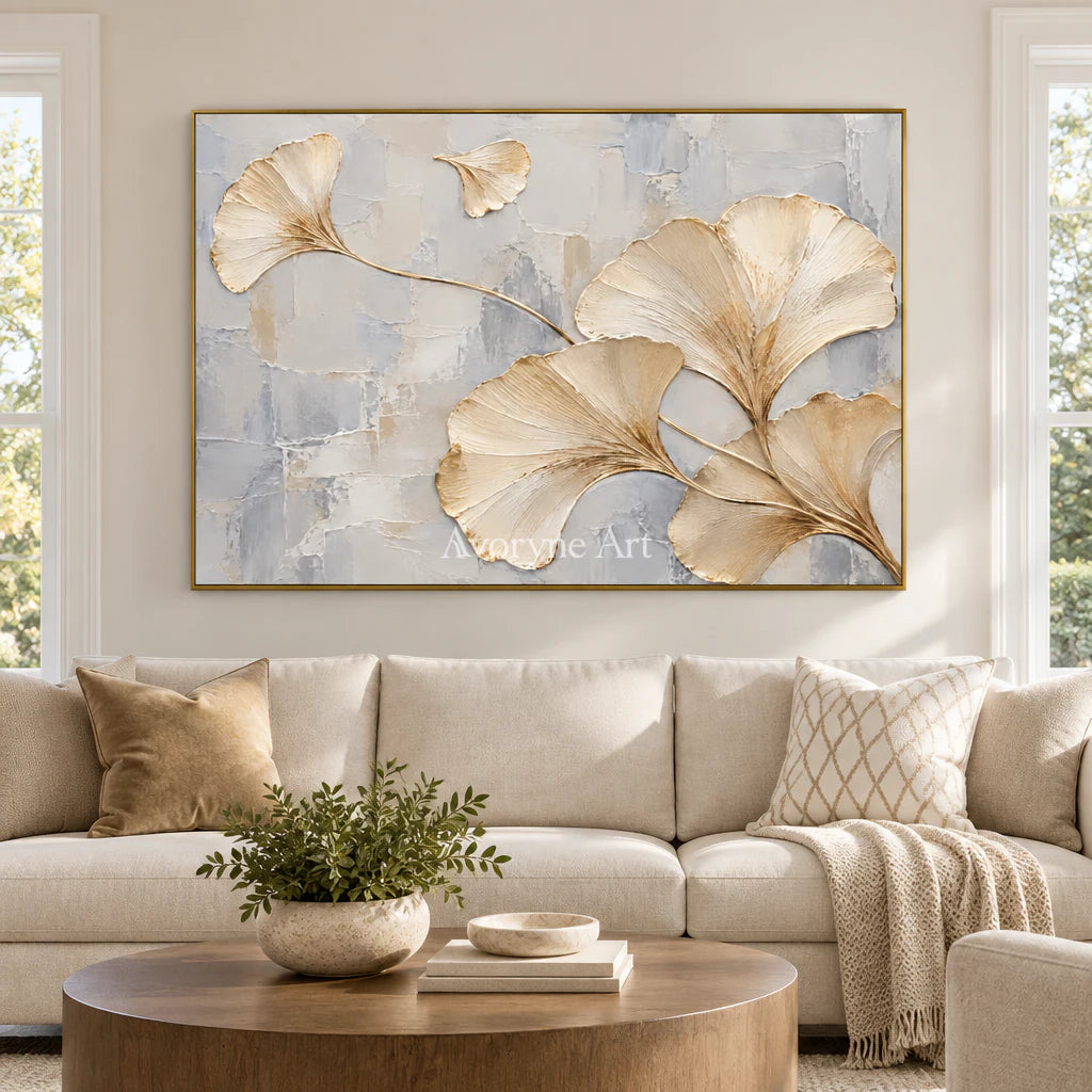 Ginkgo Poise: White Ivory Botanical Relief Wall Art — living gold