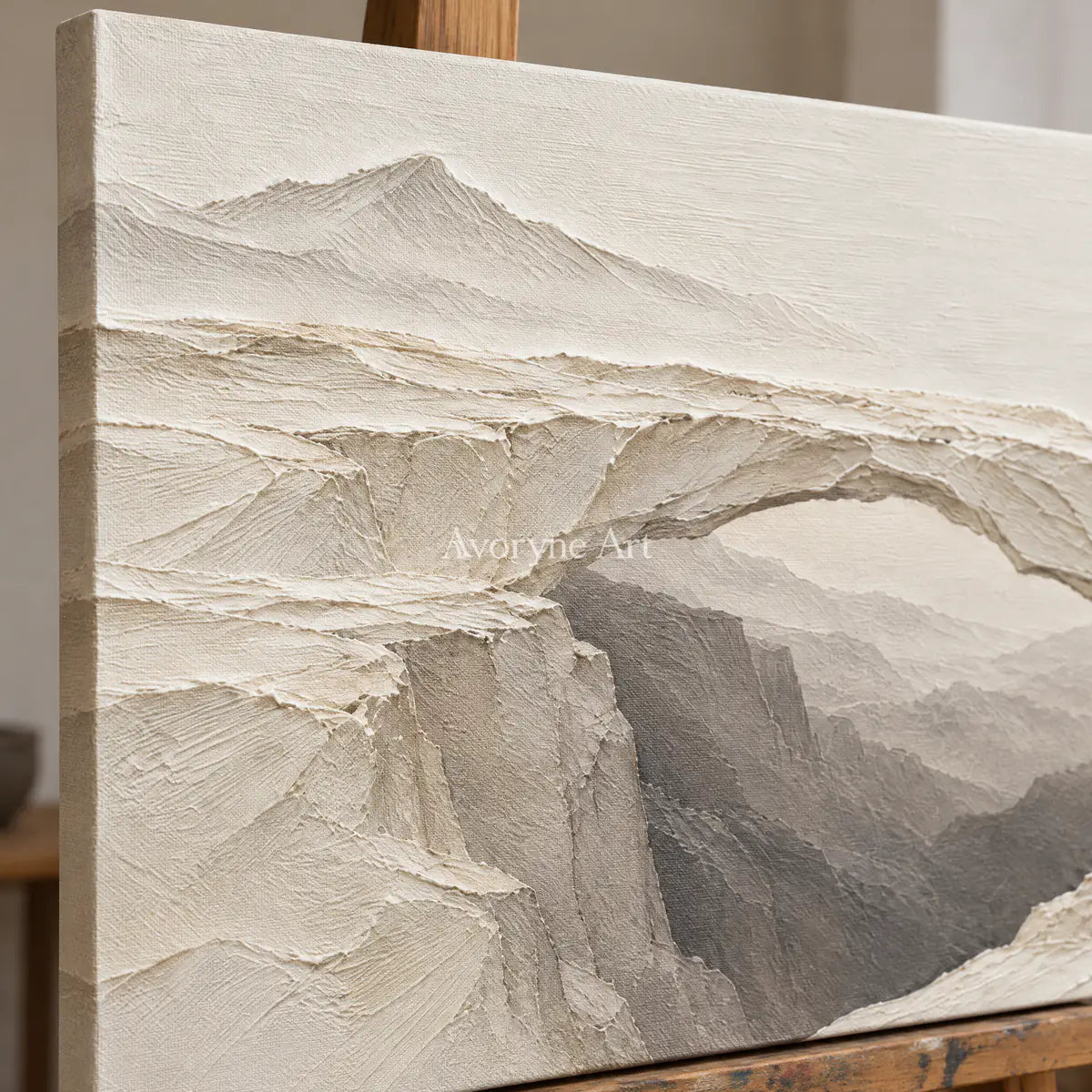 Stonebridge Quiet: White Landscape Relief Wall Art — detail easel