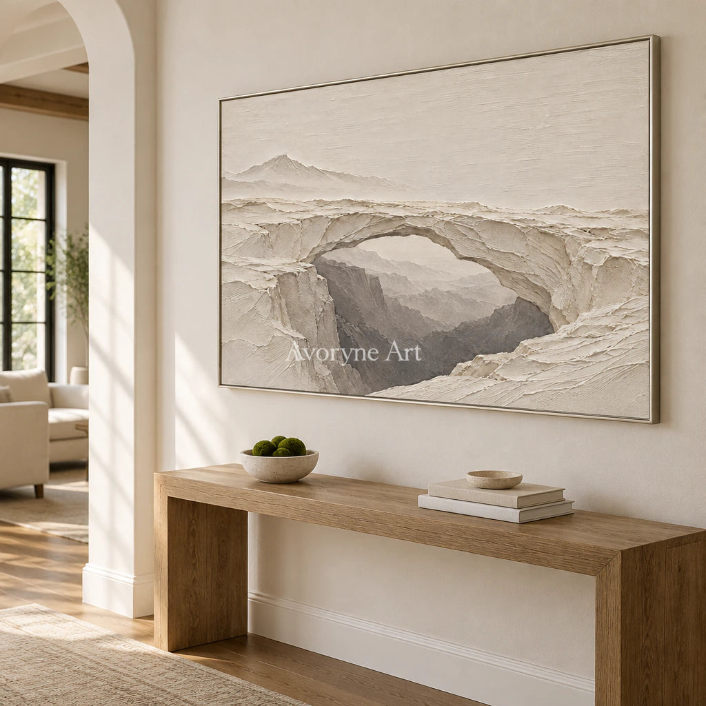 Stonebridge Quiet: White Landscape Relief Wall Art — entry silver