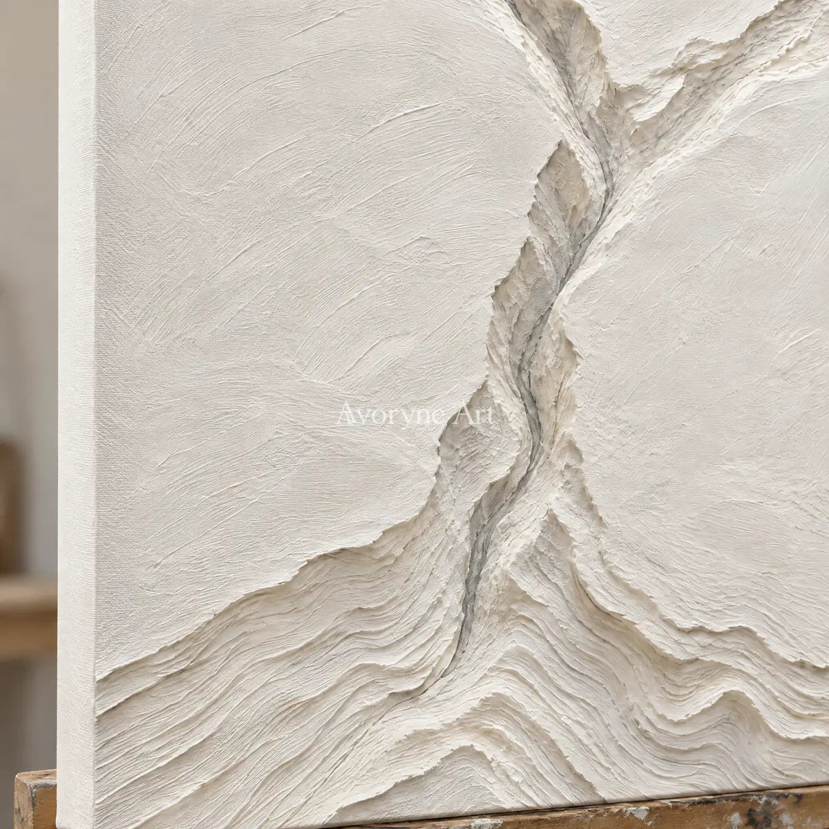 Glacial Channels: White Landscape Relief Wall Art — detail easel