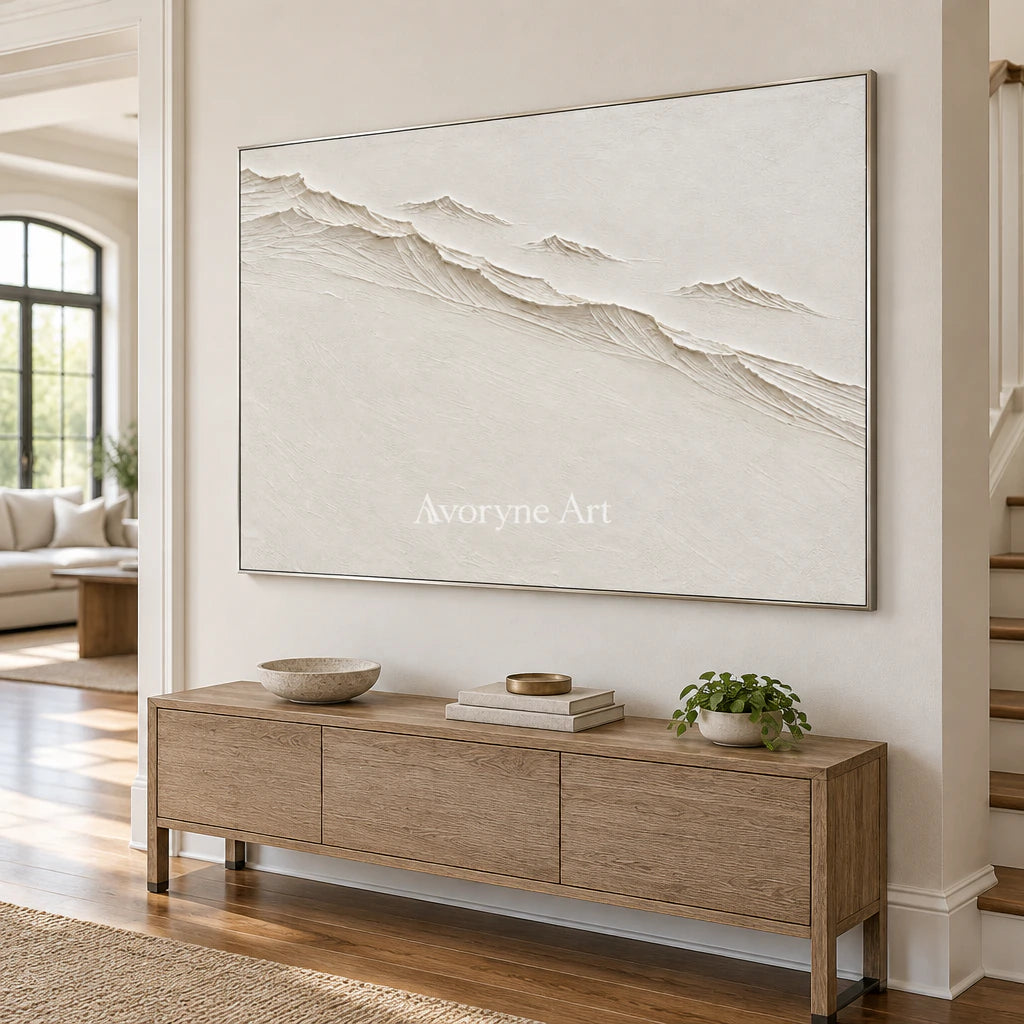 Pale Escarpment: White Landscape Relief Wall Art — entry silver