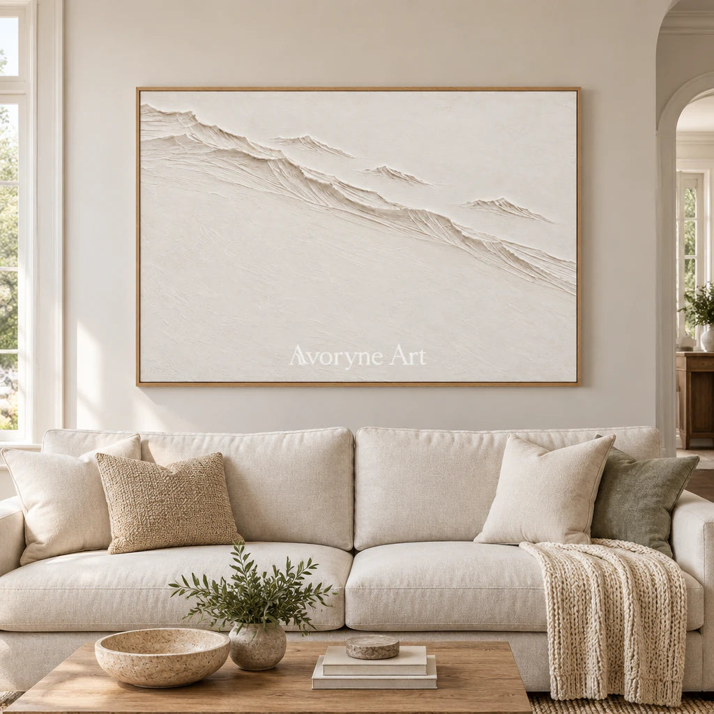 Pale Escarpment: White Landscape Relief Wall Art — villa wood