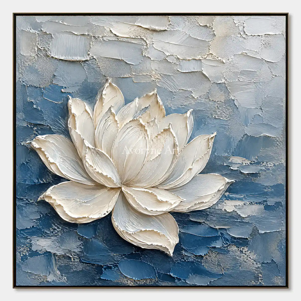 Lotus in Blue: White Lotus Texture Wall Art — primary