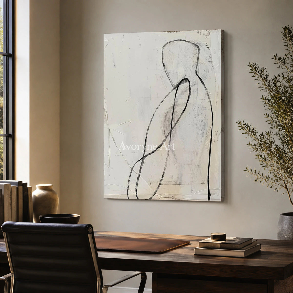Human Contour: White Minimalist Figure Line Wall Art — office frameless