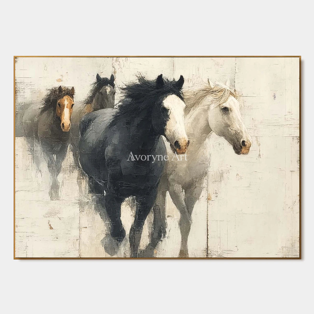 The Quiet Herd: White Minimalist Horse Group Wall Art — primary