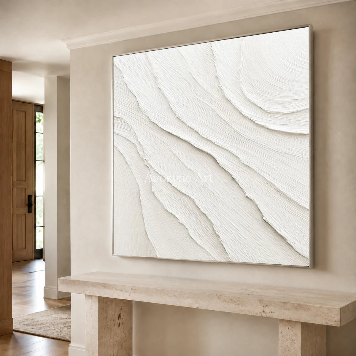 Ivory Incline: White Minimalist Sculptural Texture Wall Art — entry silver
