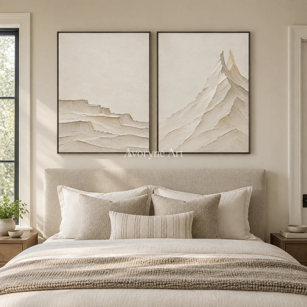 Alpine Counterpoint: White Mountain Diptych Wall Art — bedroom black