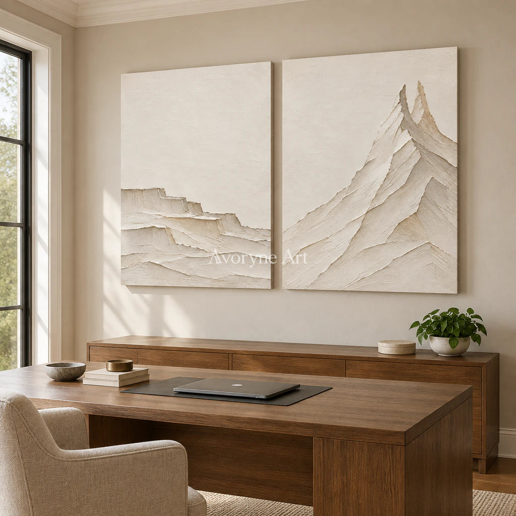Alpine Counterpoint: White Mountain Diptych Wall Art — office frameless