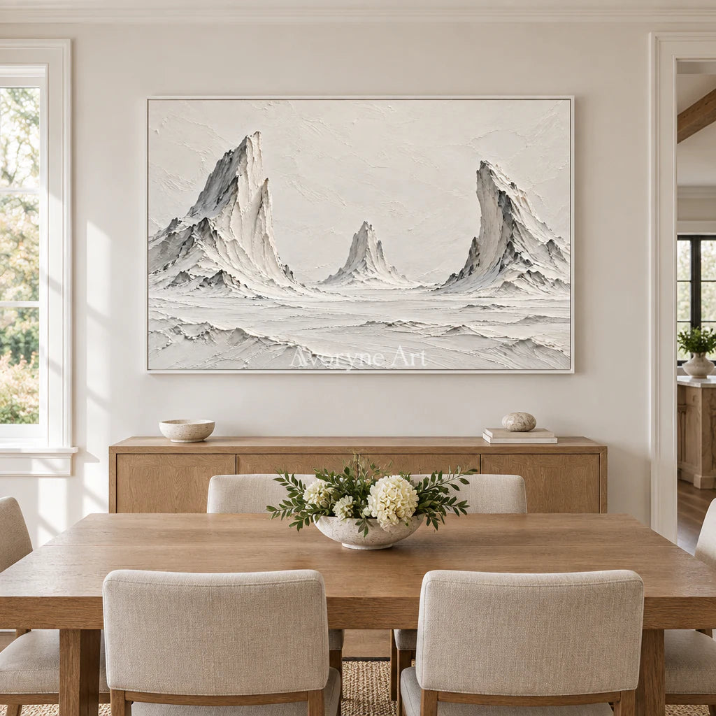 Three Summits: White Mountain Landscape Wall Art — dining white
