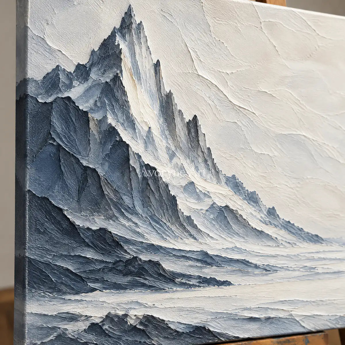 Glacial Solitude: White Mountain Relief Wall Art — detail easel
