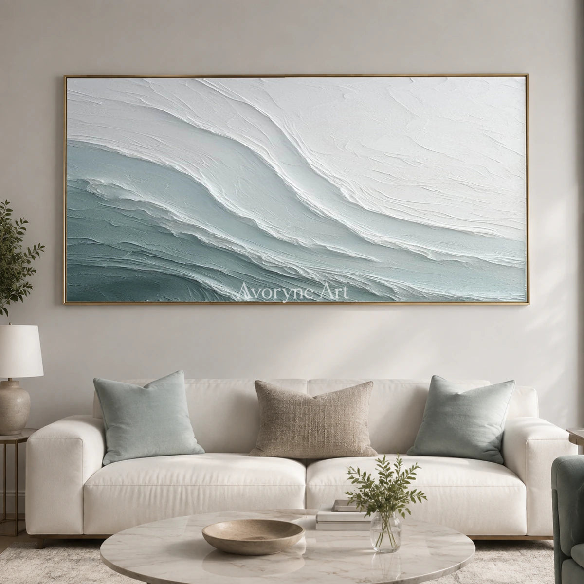 Seafoam Fold: White Panoramic Sculptural Wave Wall Art — living gold