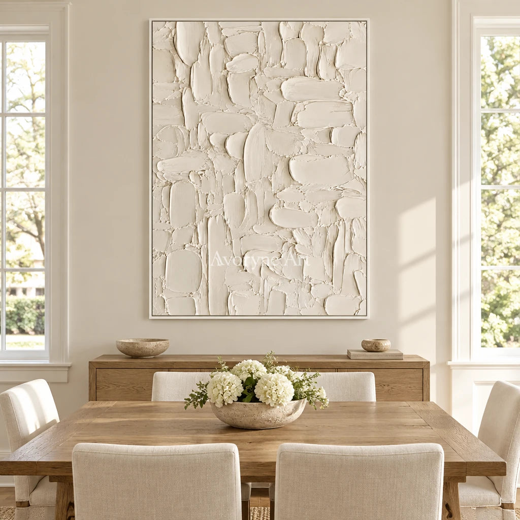 Ivory Mosaic: White Textured Blocks Wall Art — dining white
