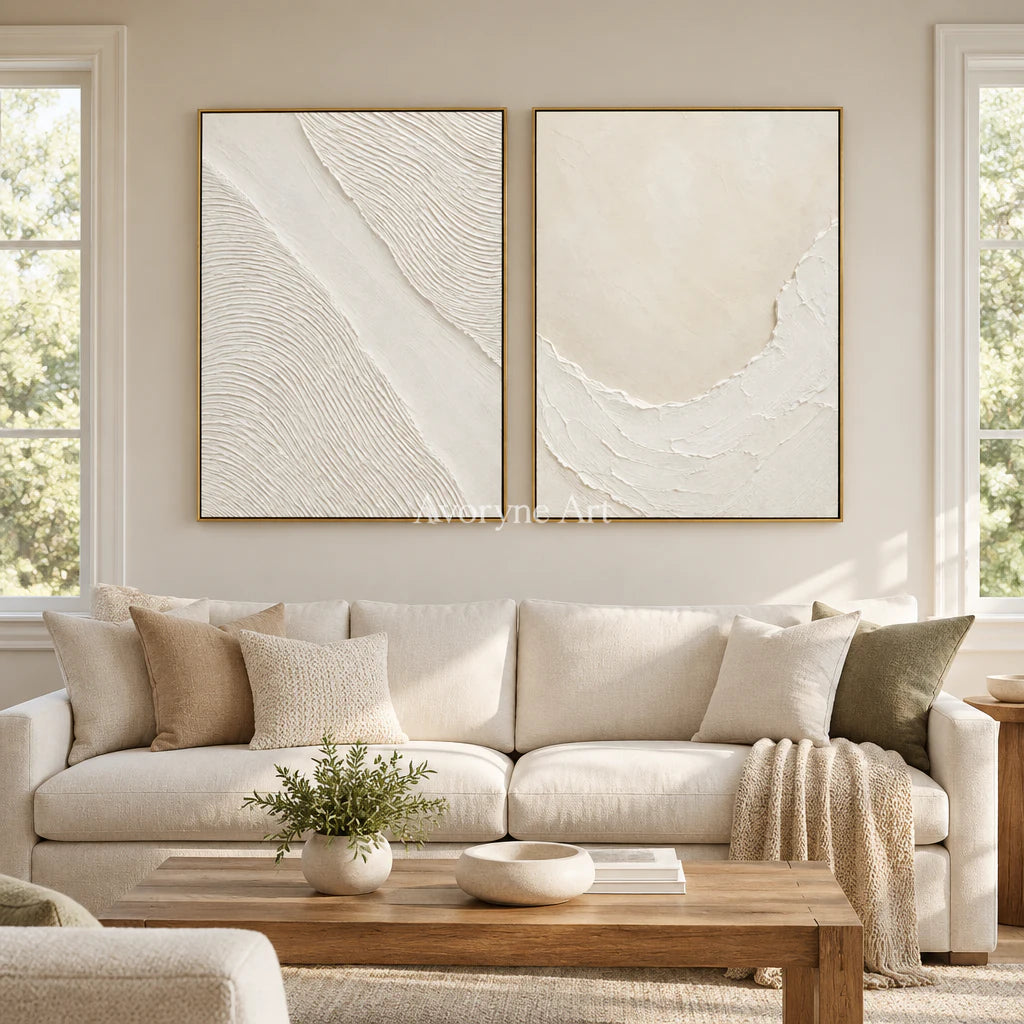 Ivory Driftways: White Textured Diptych Wall Art — living gold