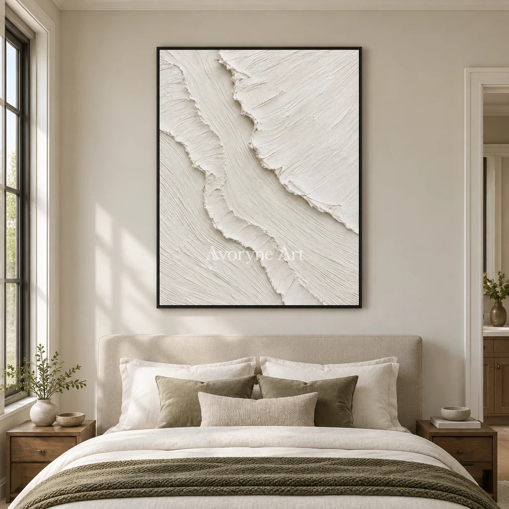 Ivory Slant: White Textured Folds Wall Art — bedroom black