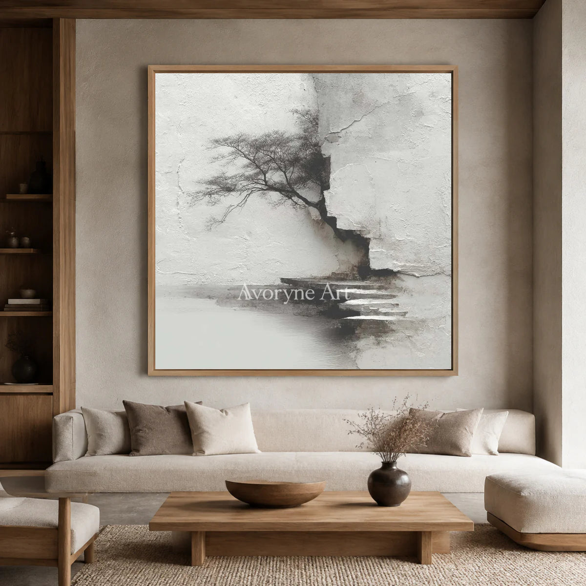 Stillwater Steps: White Textured Landscape Wall Art — hotel wood