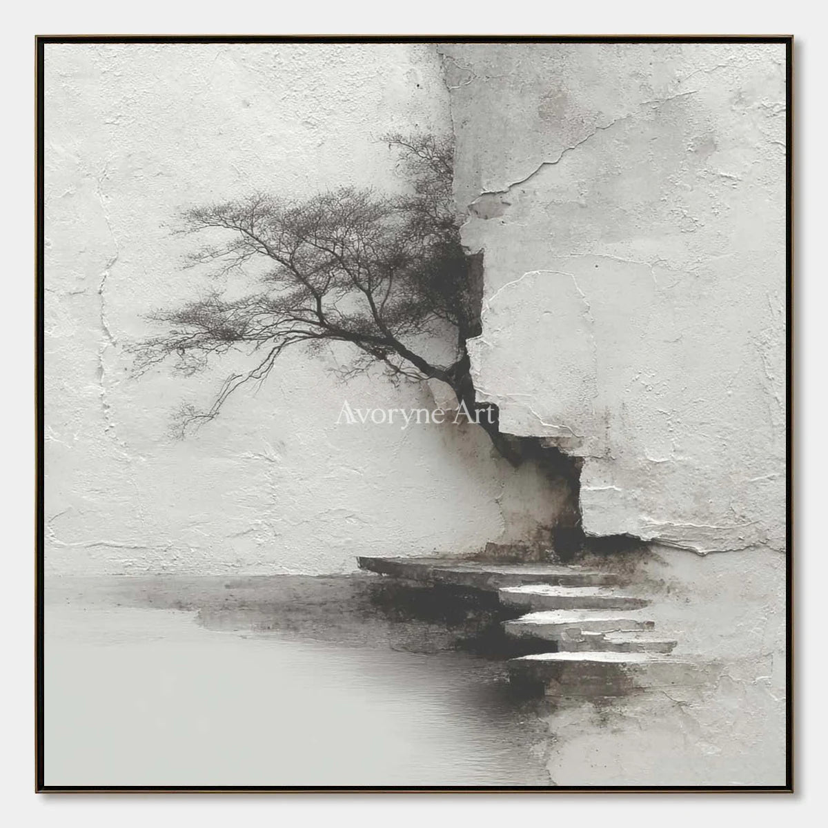Stillwater Steps: White Textured Landscape Wall Art — primary