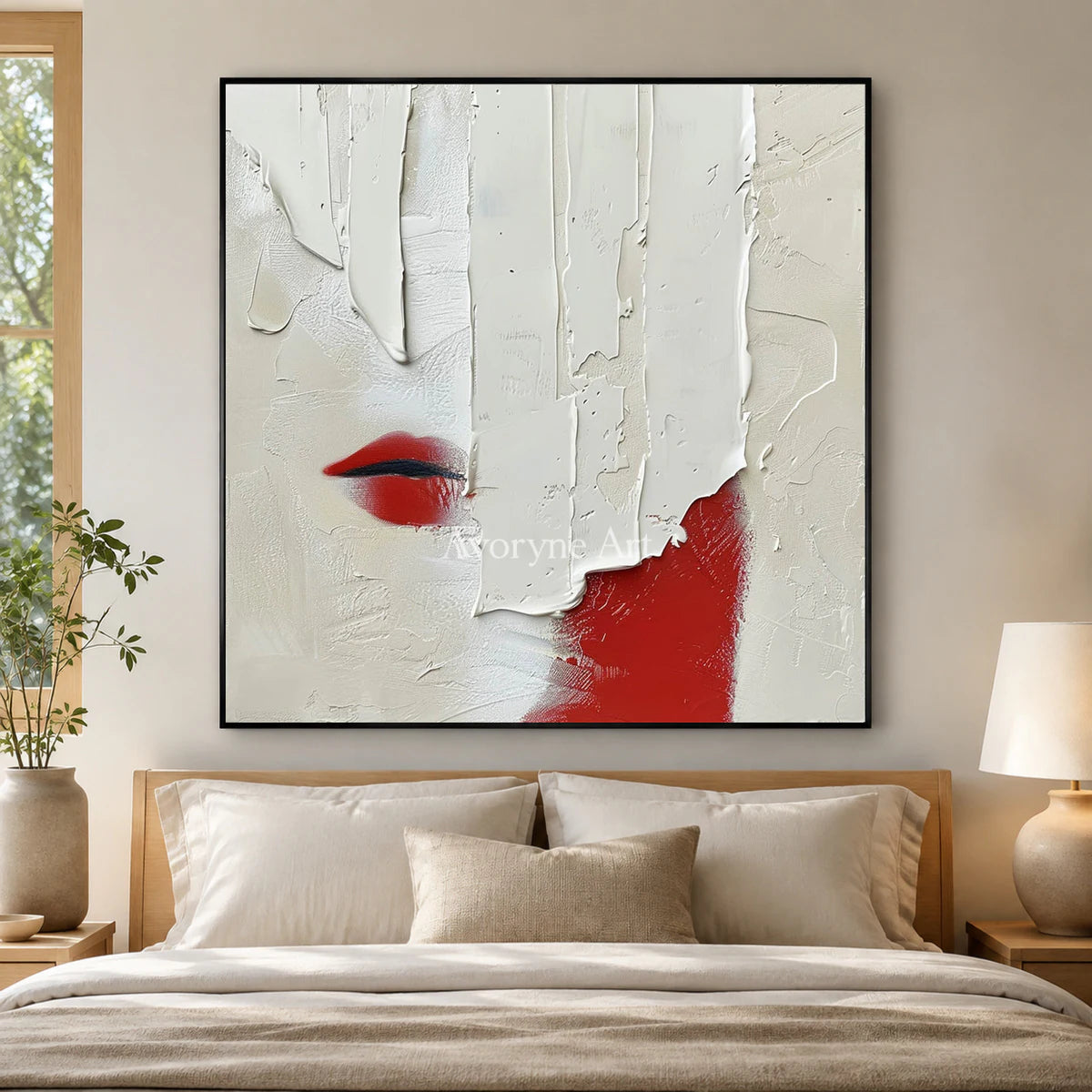 Vermilion Whisper: White Textured Portrait Wall Art — bedroom black