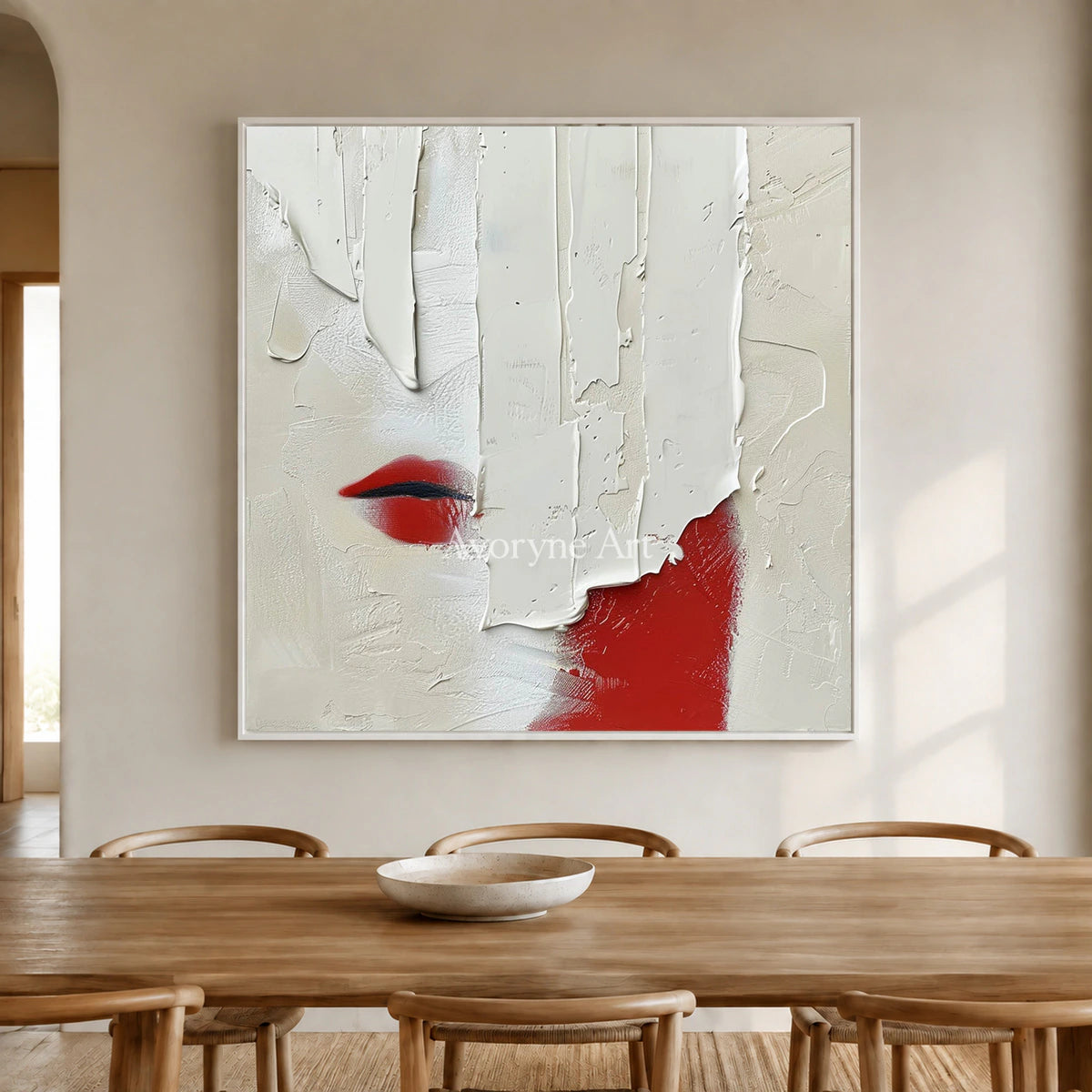 Vermilion Whisper: White Textured Portrait Wall Art — dining white