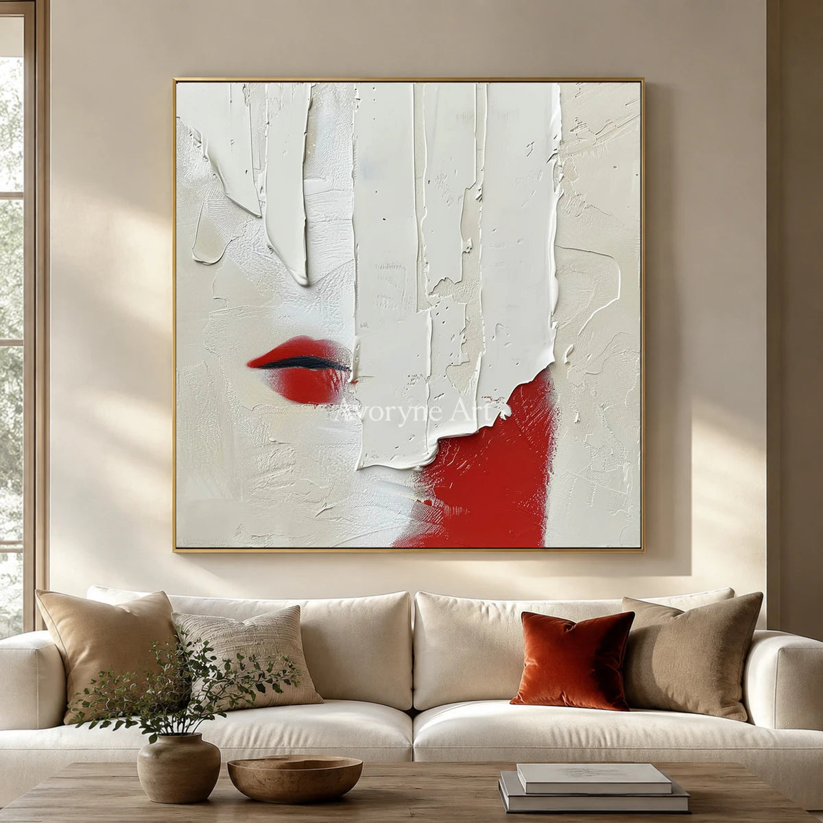 Vermilion Whisper: White Textured Portrait Wall Art — living gold