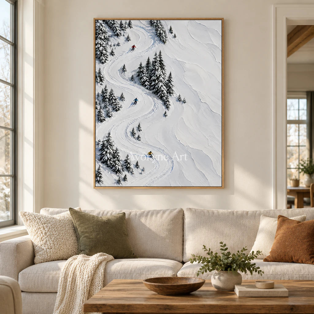 Snowbound Turns: White Winter Landscape Wall Art — villa wood
