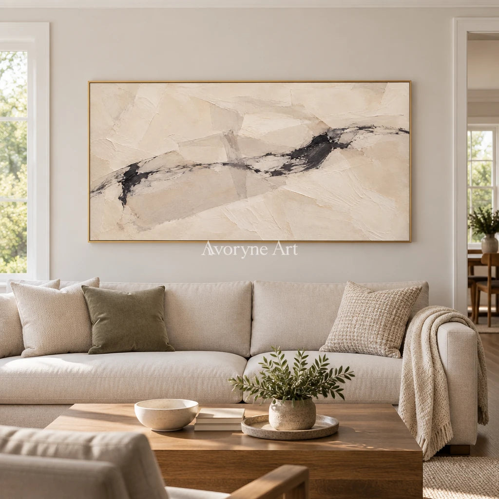 Pale Traverse: Wide Neutral Abstract Wall Art — living gold