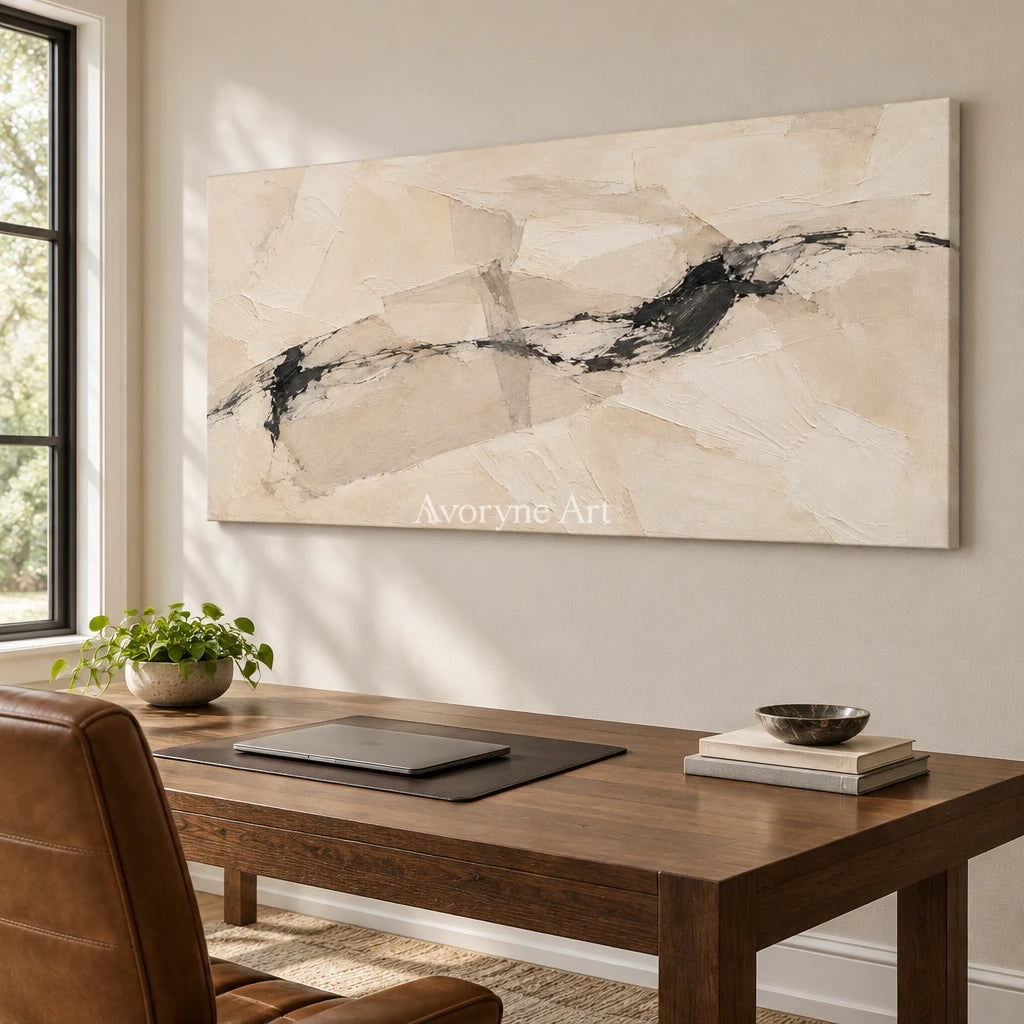Pale Traverse: Wide Neutral Abstract Wall Art — office frameless