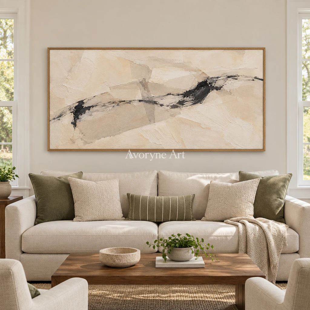 Pale Traverse: Wide Neutral Abstract Wall Art — villa wood