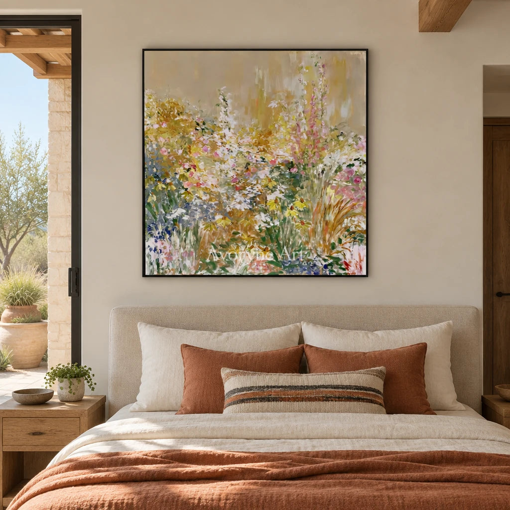 Ivory Quiet Drift: Wildflower Garden Art — bedroom black