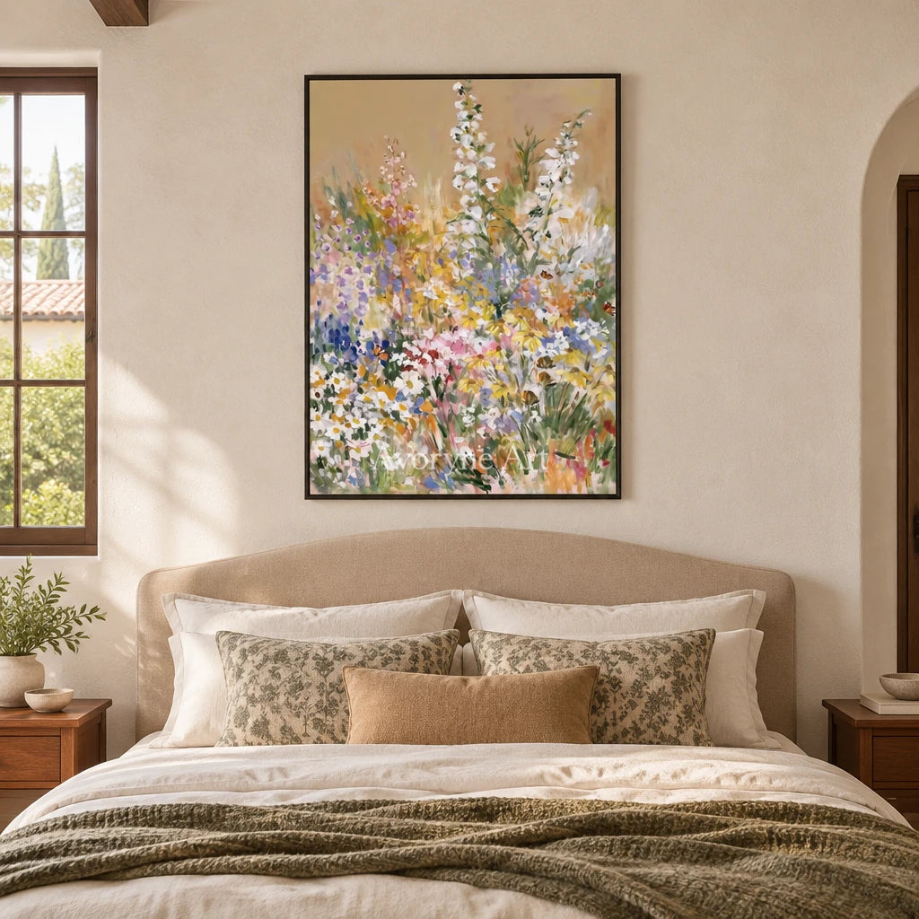 Ivory Quiet Interval: Wildflower Garden Art — bedroom black