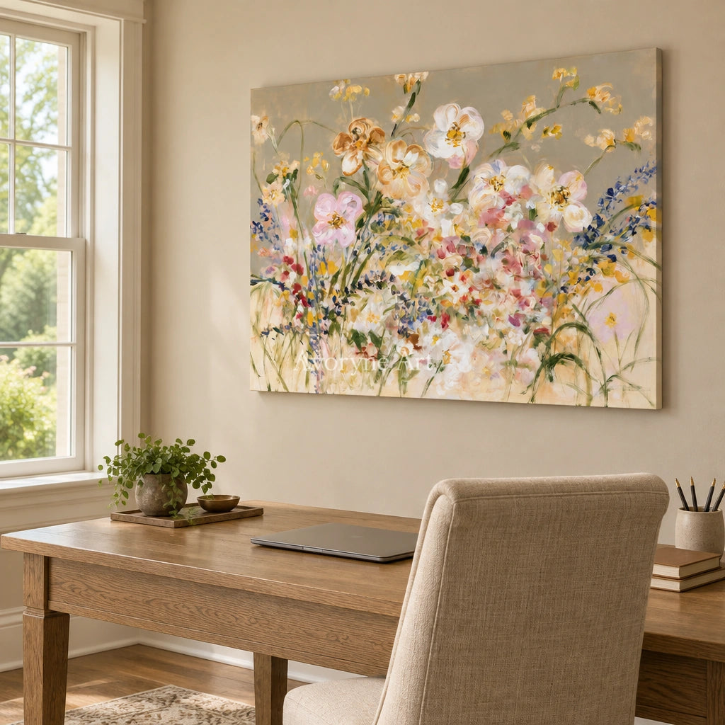 Ivory Quiet Reverie: Wildflower Garden Art — office frameless