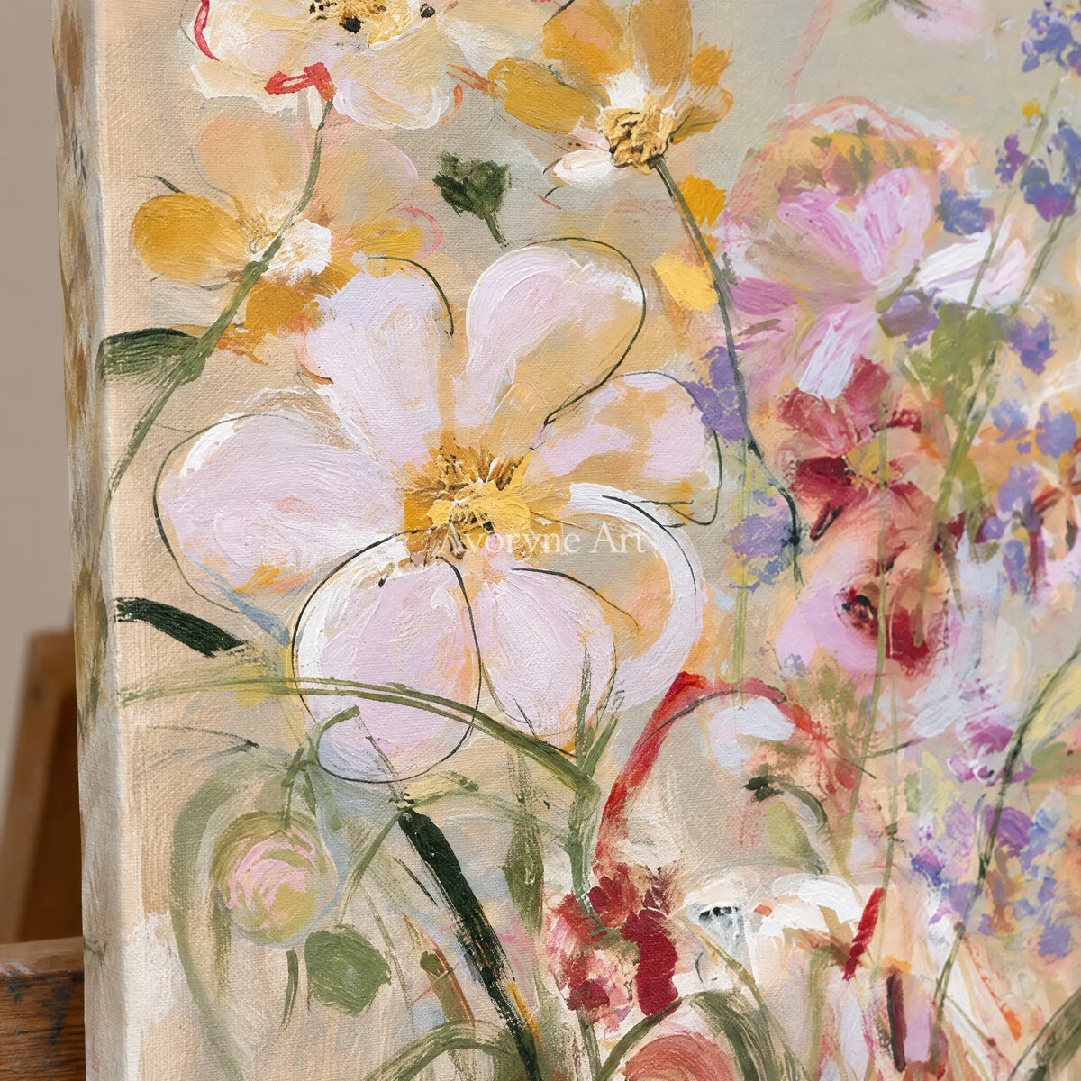 Ivory Quiet Verse: Wildflower Garden Art — detail easel