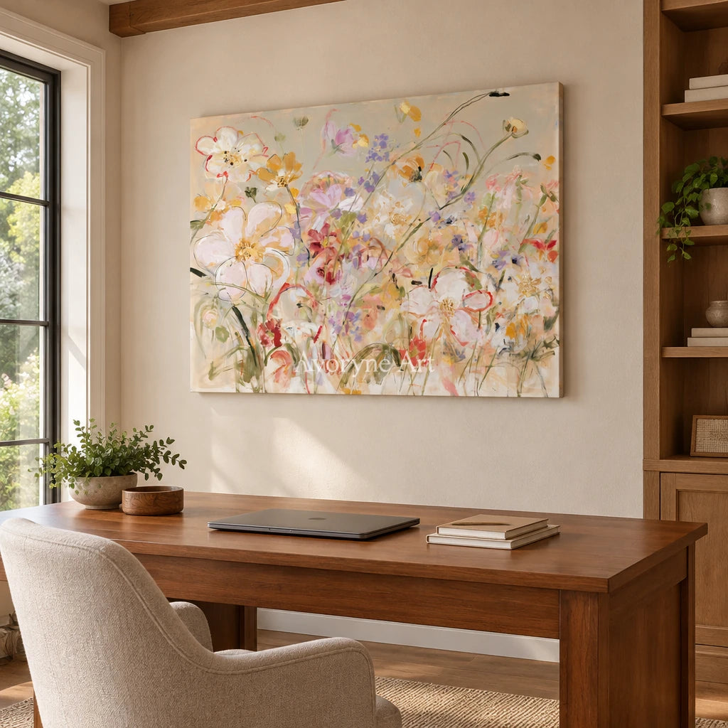 Ivory Quiet Verse: Wildflower Garden Art — office frameless