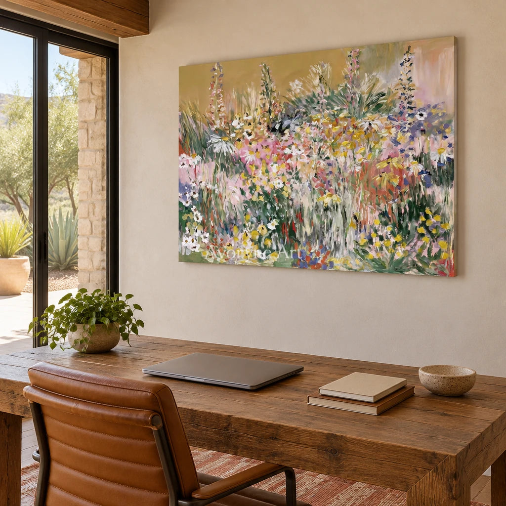 Ivory Quiet Cadence: Wildflower Garden Art — office frameless