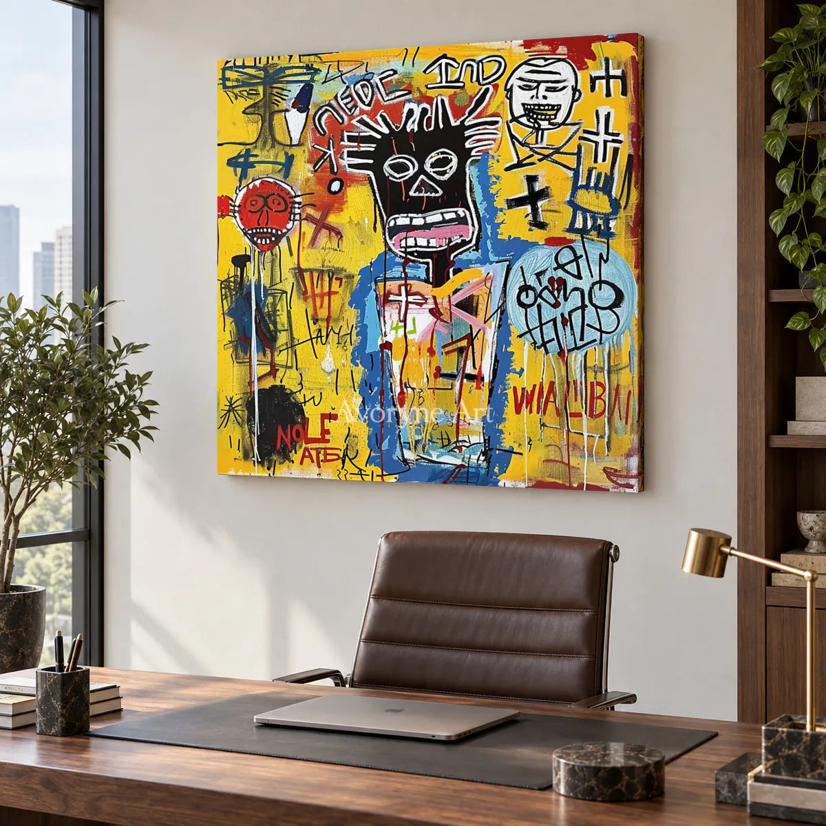 Restless Assembly: Yellow Graffiti Figure Wall Art — office frameless