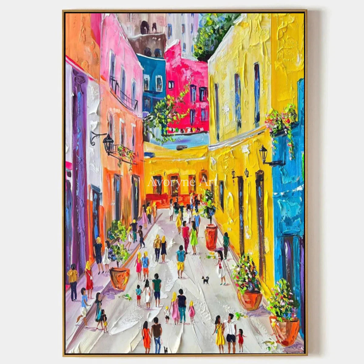 Sunlit Promenade: Yellow Impressionist City Wall Art — primary