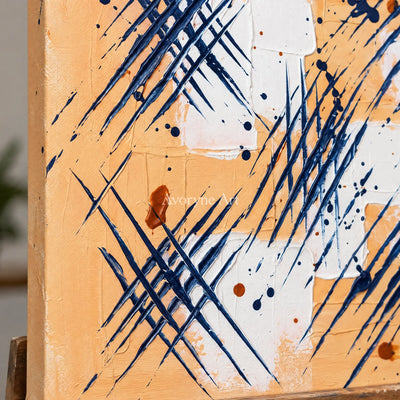 Close-up of the hand-painted texture of Silver Dialogue abstract brushwork wall art on an easel