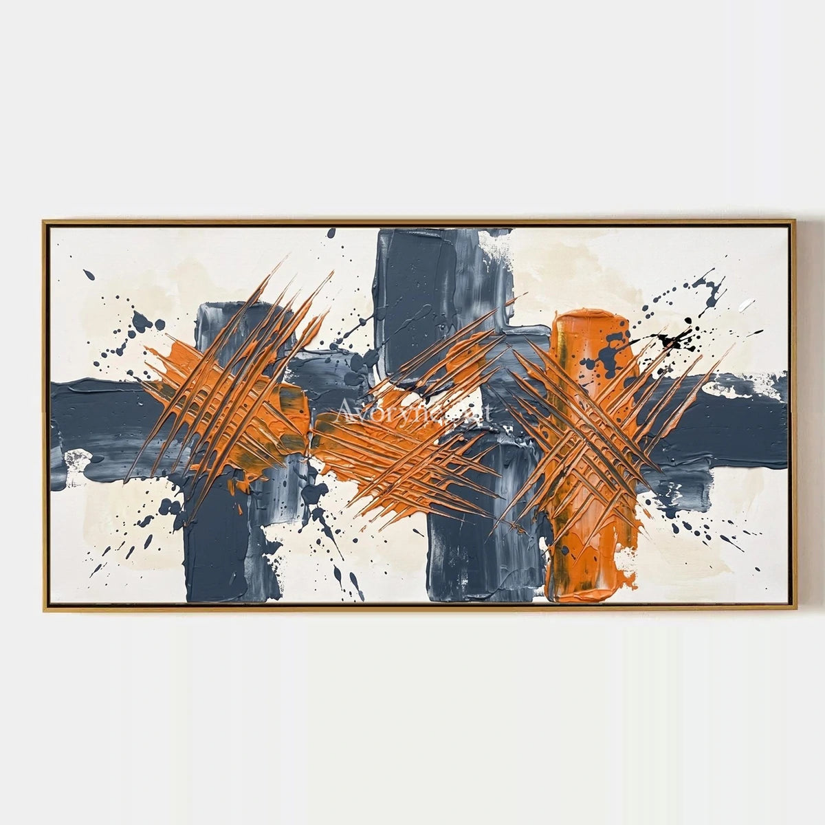 Golden Horizon, hand-painted abstract brushwork wall art by Marco Ferrari