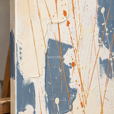 Close-up of the hand-painted texture of Golden Gesture abstract brushwork wall art on an easel