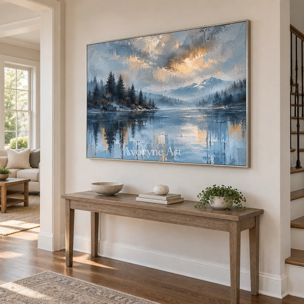 Blue Stillwater: Alpine Lake Landscape Wall Art — entry silver