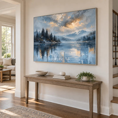 Blue Stillwater: Alpine Lake Landscape Wall Art — entry silver