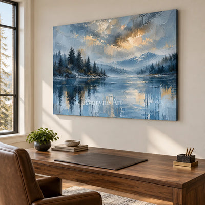Blue Stillwater: Alpine Lake Landscape Wall Art — office frameless