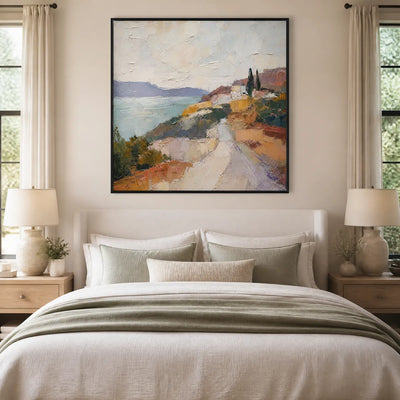 Amalfi Light: Coastal Landscape Wall Art - bedroom black frame