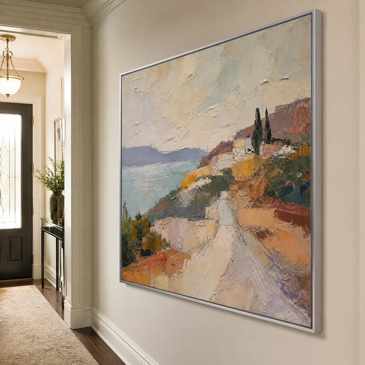 Amalfi Light: Coastal Landscape Wall Art - hallway silver frame