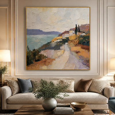 Amalfi Light: Coastal Landscape Wall Art - living room gold frame